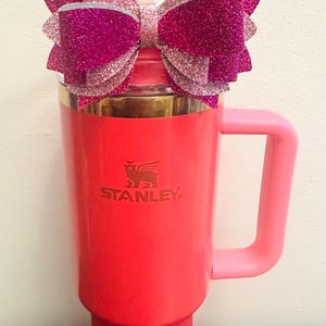 Light & Hot Pink Cute Handmade Straw Bow for Stanley 40oz Tumbler | Cup Bling | Aesthetic Girly Bow Accessory | Trendy Reusable Decor
