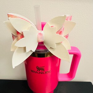 Cream & Pink Mermaid Scales Cute Handmade Straw Bow for Stanley 40oz Tumbler | Cup Bling | Aesthetic Girly Bow Accessory | Trendy Reusable