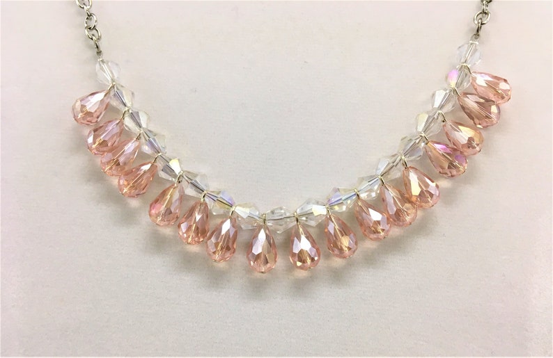 Pink Tear Drop Necklace and Earring Set Beaded Jewelry Set Pink Beaded Necklace Handmade Beaded Jewelry Pink Necklace Earring Set