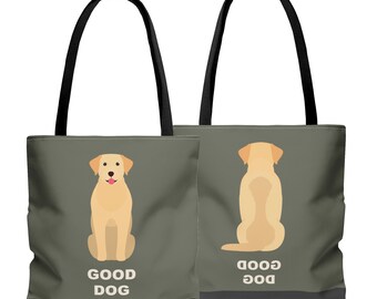 Labrador Dark Green Good Dog Tote Bag, Two-Sided Print! Three sizes to choose from.
