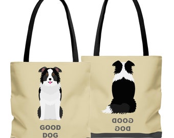 Border Collie Natural Good Dog Tote Bag, Two-Sided Print! Three sizes to choose from.