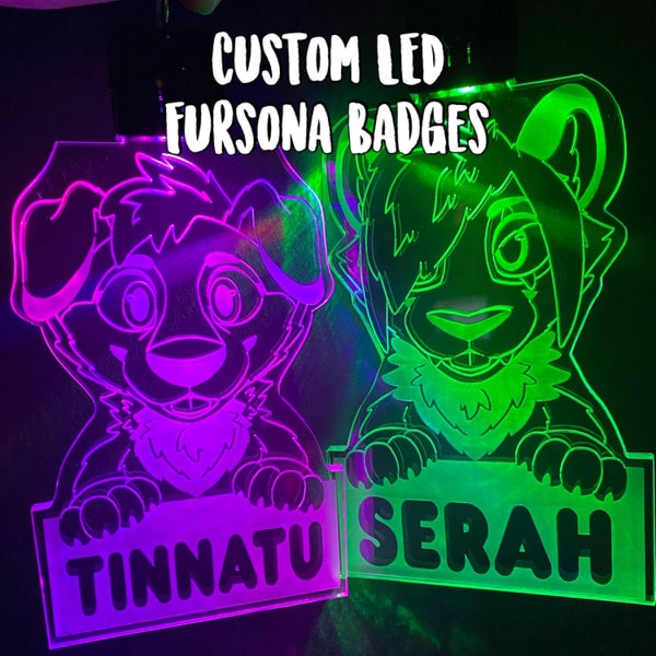 Custom LED Color Changing Laser Engraved Acrylic Fursuit Badge