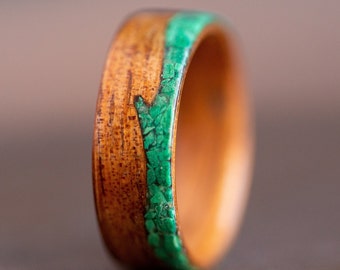 Wood Ring, Koa Wooden ring Malachite Ocean waves