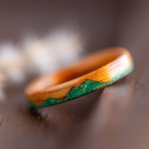 Koa Wood Ring, Malachite Mountain Ring, anniversary ring, engagement ring