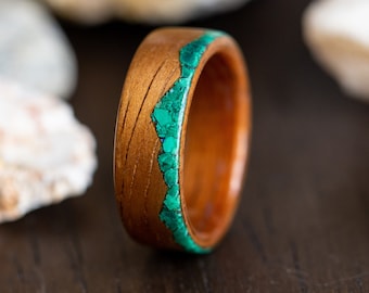 Koa Wood Ring, Malachite Mountain Ring, anniversary ring, engagement ring