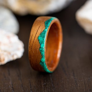 Koa Wood Ring, Malachite Mountain Ring, anniversary ring, engagement ring image 1