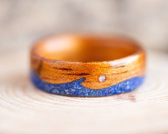 Custom rings for men, wooden rings for men, custom ring design, wooden custom rings, lapis lazuli ring, surf ring, wave ring