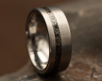 Tungsten Ring for Men with Humvee Metal Inlay, Brushed Satin Finish, 8mm, Modern Military Wedding Band for Men, Sleek Minimal Tungsten Ring