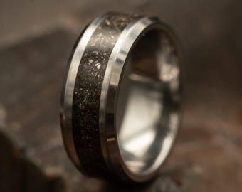 Mens Tungsten Ring with World War II Sherman Tank Steel Inlay, Polished Finish, 8mm, Alternative Military Graduation Gift Tungsten Ring