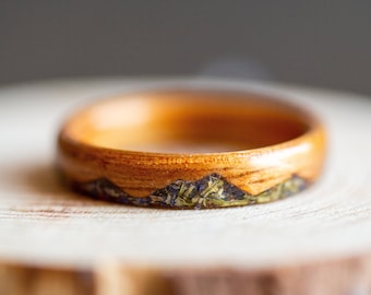 Koa wood ring, wooden ring, bentwood rings, wood wedding bands, women nature ring, real flower ring, floral ring, mountain ring, boho rings