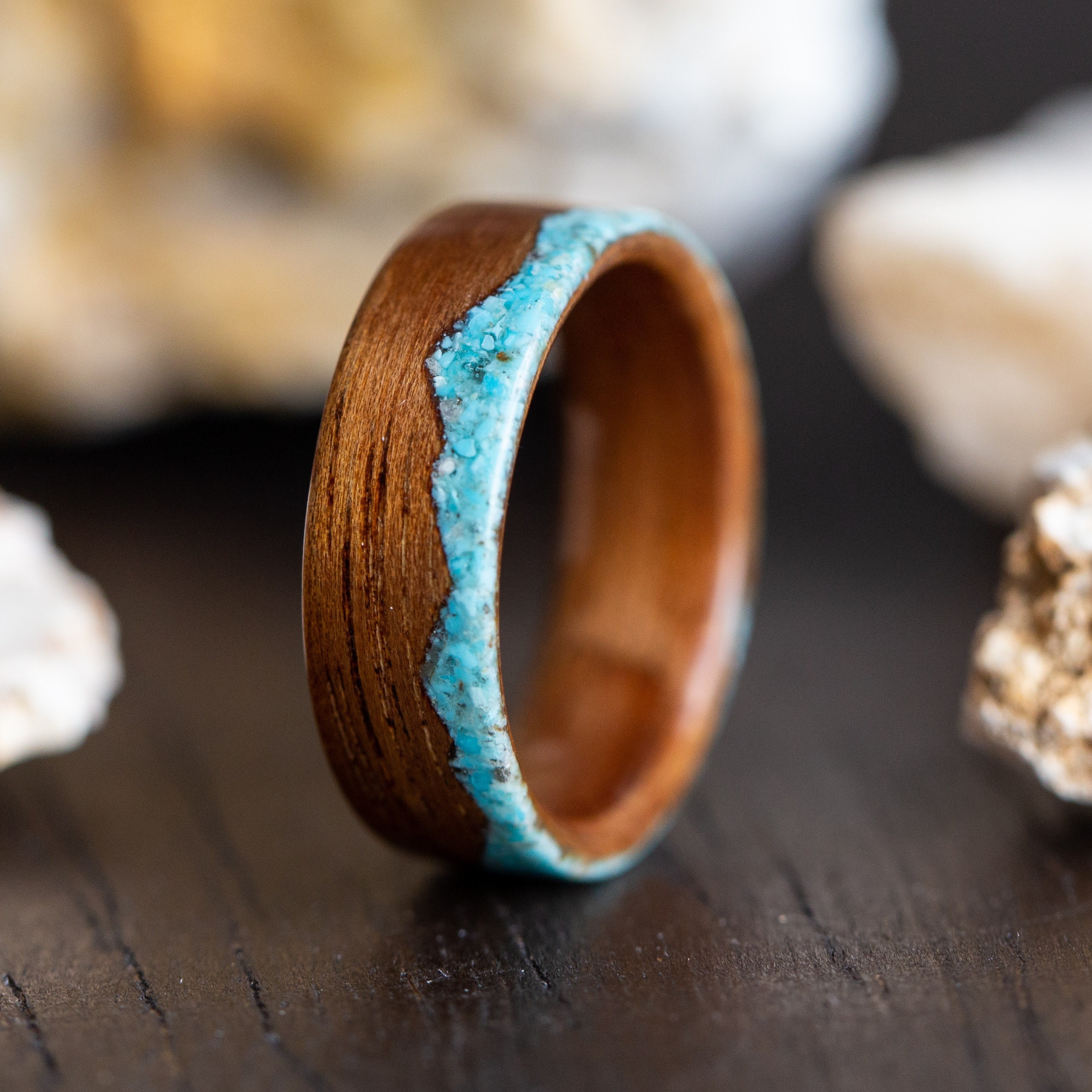 Koa Wood Ring Anniversary Ring Turquoise Mountain Range Wood Ring