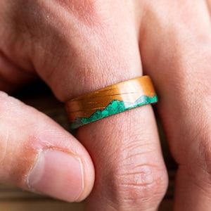 Koa Wood Ring, Malachite Mountain Ring, anniversary ring, engagement ring image 3