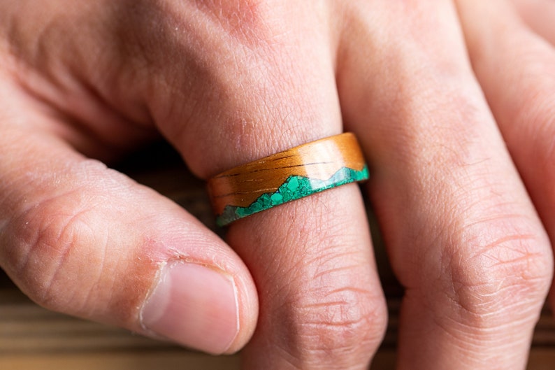Koa Wood Ring, Malachite Mountain Ring, anniversary ring, engagement ring image 3