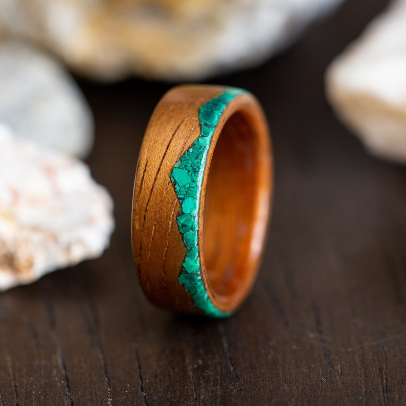 Koa Wood Ring, Malachite Mountain Ring, anniversary ring, engagement ring image 1