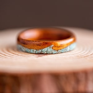 5 th Anniversary Gift for wife, Turquoise Wave Ring for woman, womans Ring with Wood, Womans Anniversary Rings