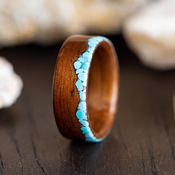 Wood Turquoise Inlay Mens Ring Hawaiian Koa Wood Ring With Turquoise Mountain Range Ring Mountain Wedding Ring Wooden Ring With Mountain Etsy Canada