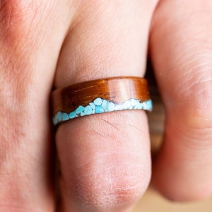 Wood Turquoise Inlay Mens Ring, Hawaiian Koa Wood Ring with Turquoise, Mountain Range Ring, Mountain Wedding Ring, Wooden Ring with Mountain image 3