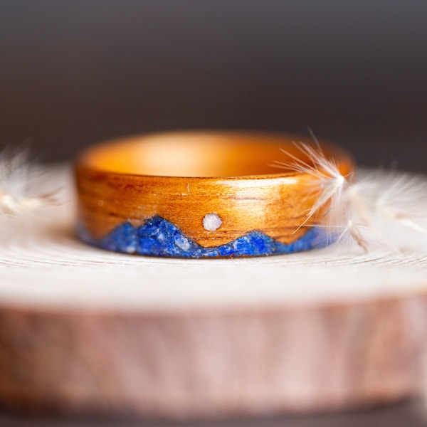 5. Jahrestag Geschenk für Ihn Holz, 5. Jahrestag Geschenk Holz Ring für Ihn, Holz und Lapis Ringe Männer, Holz Berg Ring mit Lapis Lazuli