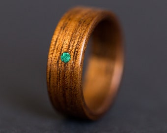 Hawaiian Koa Wood Ring Malachite sun inlay