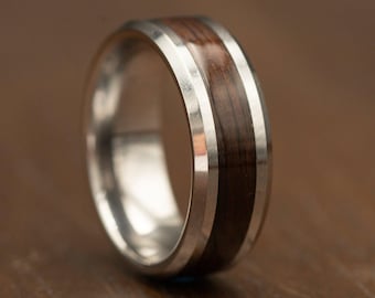 Tungsten Ring for Men, with Ebony Wood Inlay, 14th Anniversary Gift for Him Jewelry, Masculine Rings, Durable Dome Fit Tungsten Metal Ring