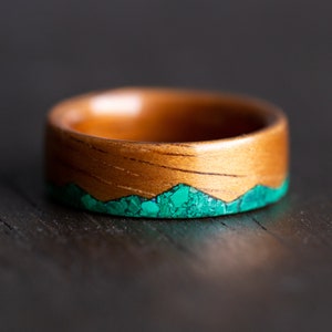 Koa Wood Ring, Malachite Mountain Ring, anniversary ring, engagement ring image 2