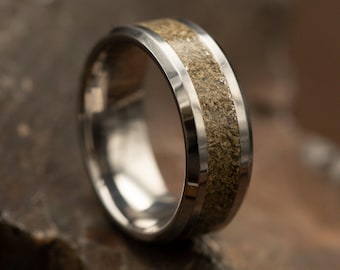 Mens Tungsten Ring with M1 Abrams Main Battle Tank Steel Inlay, Beveled Edge 8mm, Mens Tungsten Engagement Ring Military, U.S. Army Gift