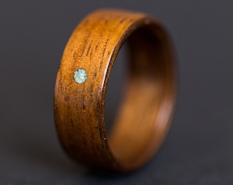 Hawaiian Koa Wood Ring Turquoise sun inlay