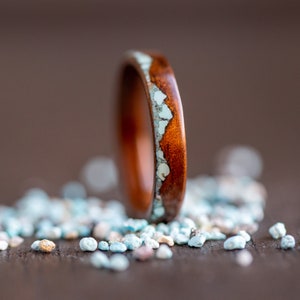 Koa Wood Ring Anniversary Ring, Turquoise Mountain Range Wood Ring