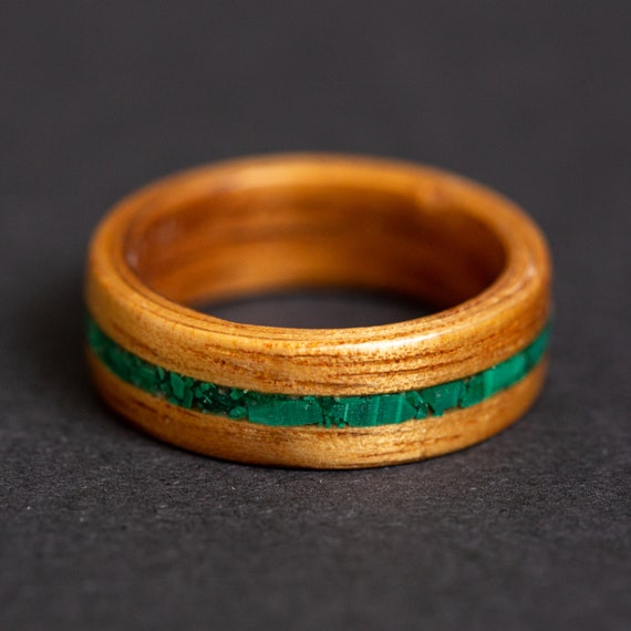 Anillo de madera de Koa anillos de parejas conjuntos de anillos de parejas incrustacion de malaquita Etsy Mexico