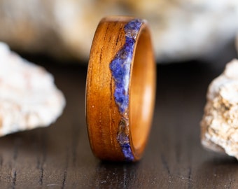 Koa wood ring, wooden ring, bentwood rings, wood wedding bands, women nature ring, real flower ring, floral ring, mountain ring, boho rings