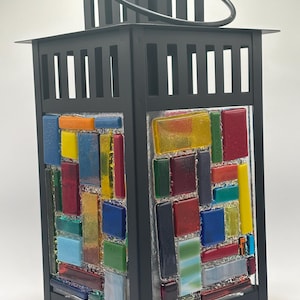 Fused Glass Lantern: Color Patchwork Design