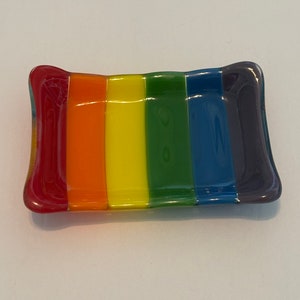 4" x 2.75" Rainbow Fused Glass Trinket/Soap Dish