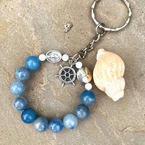 St Brendan the Navigator decade rosary key ring blue gemstone prayer beads