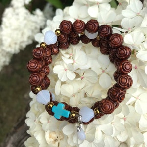 Wooden Breton Catholic full rosary bracelet, seashells