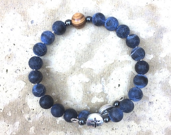 Men's Rosary Bracelet Matt Sodalite - Catholic Prayer Beads for Men - Christian Gift for Meditation