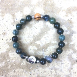 Ordinary time Men&#39;s rosary bracelet - Moss agate- for Catholic and Christian prayer