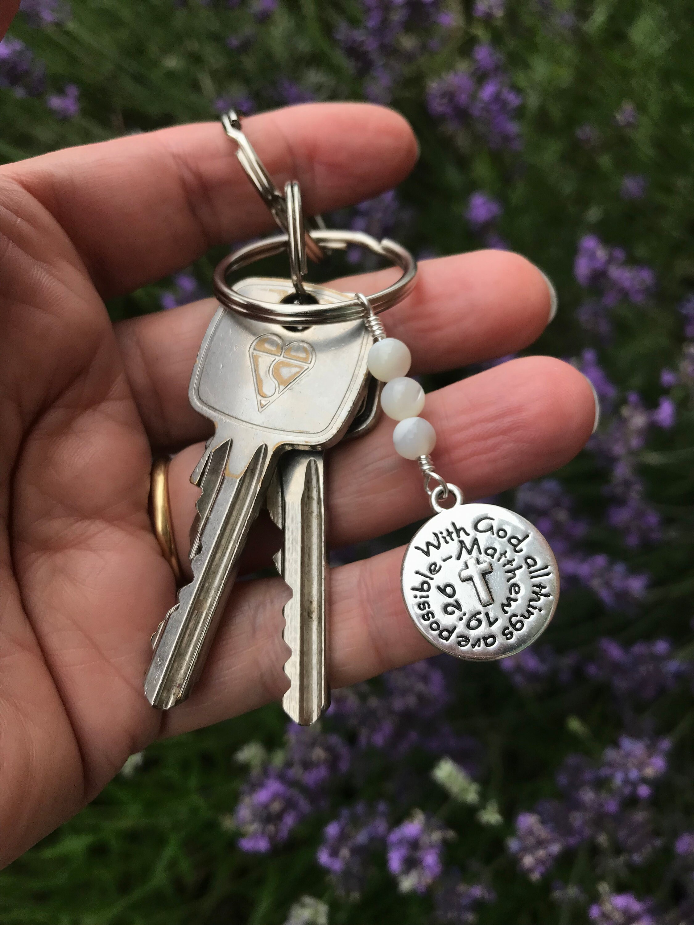 Key Ring With Bible Charm and Three Prayer Beads With God All Things ...