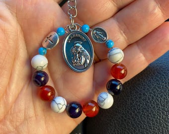 St Anthony St Francis Agate Rosary Keyring – Mixed Gemstone Prayer Beads