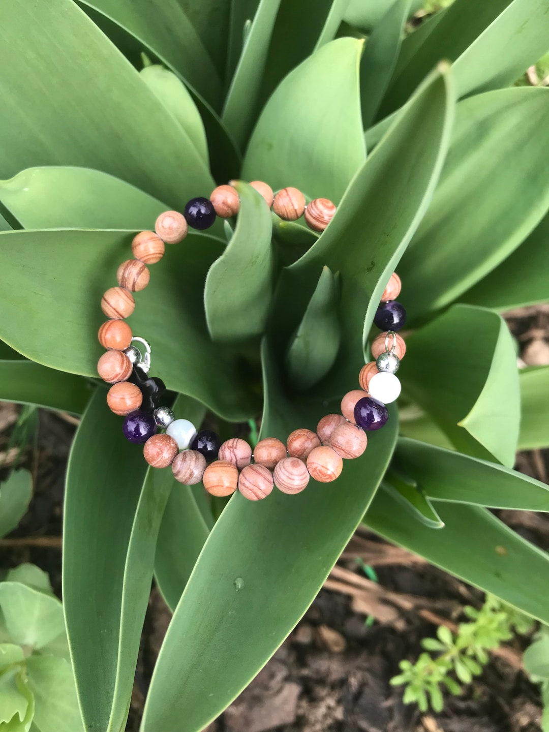 Petrified Wood Jasper Anglican Rosary Bracelet, for Men and Women for