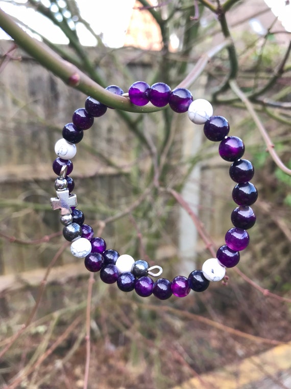 Purple Jade Anglican Rosary Bracelet for Men and Women for