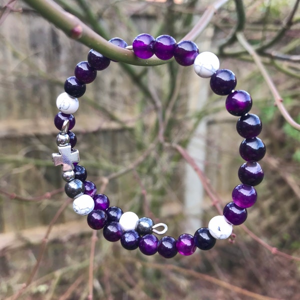 Purple jade Anglican rosary bracelet, for men and women for Christian prayer