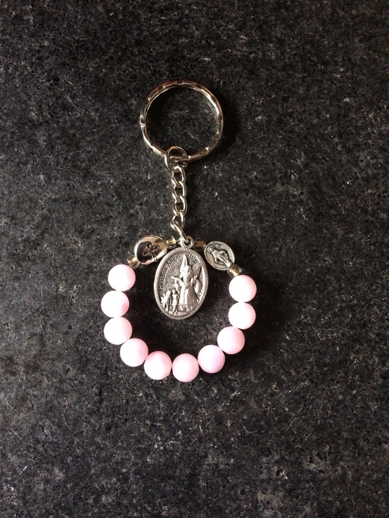 Rosary Keyring Guardian Angel Rose Jade Prayer Beads - Etsy