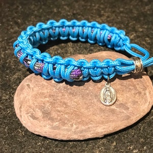 Confirmation paracord bracelet-  Bight teal blue and purple camo - Divine mercy