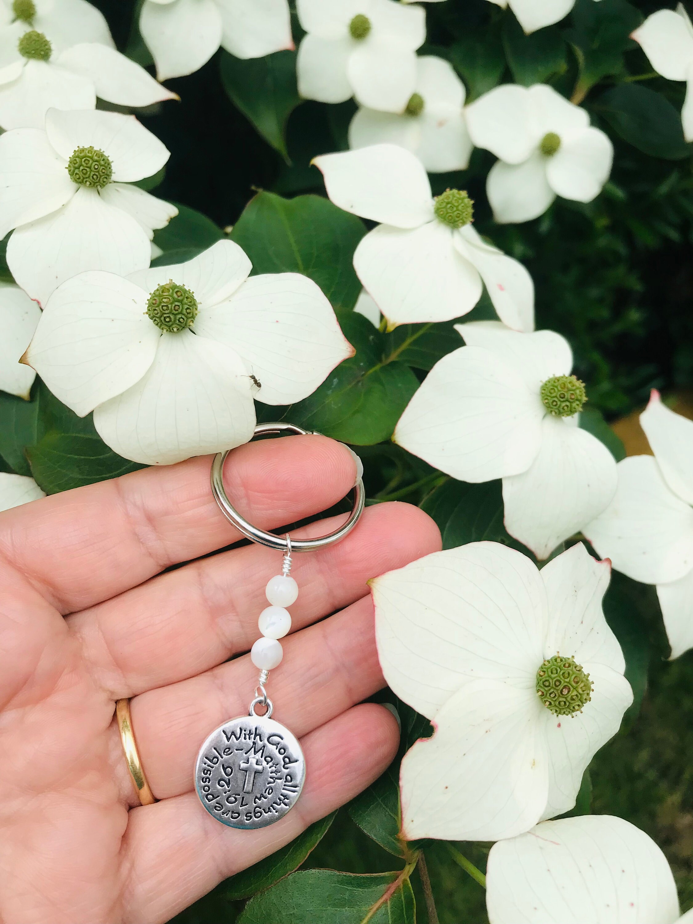 Key Ring With Bible Charm and Three Prayer Beads With God All Things ...