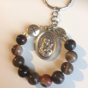 Rosary keyring St Philomena Coffee agate prayer meditation in your pocket