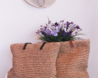 Hand crocheted straw bag, straw tote bag, straw beach bag, straw shopping bag, gift, gift for her, beach, summer