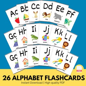 26 ABC-flashkaarten, educatieve kaarten, AZ-kaarten, ABC leren, alfabet-flashkaarten, kinderkleurenalfabet, montessorikaarten, digitale download