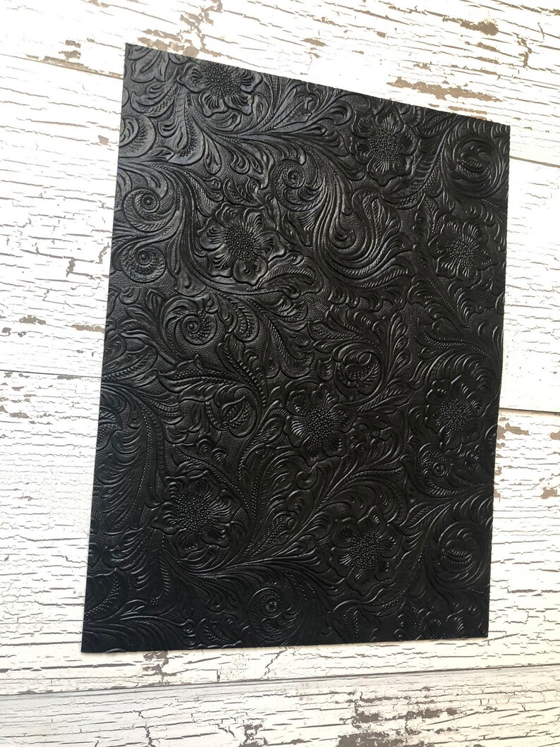 Faux Leather Sheets Faux Leather Black Floral Embossed Faux Etsy
