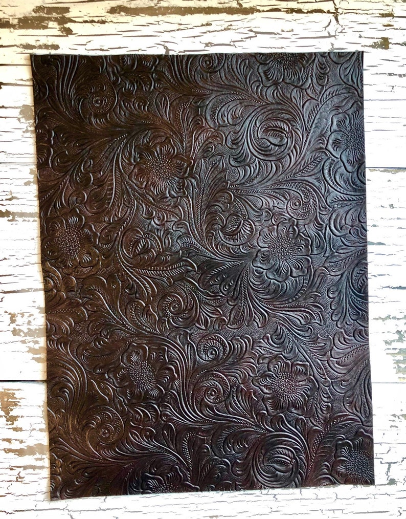 Mottled Mahogany Floral Embossed Faux Leather Sheet Floral Etsy