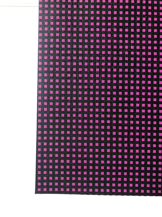 Faux Leather Fabric Orange and Black Mini Grid Faux Leather Sheet Plaid Printed Faux Leather